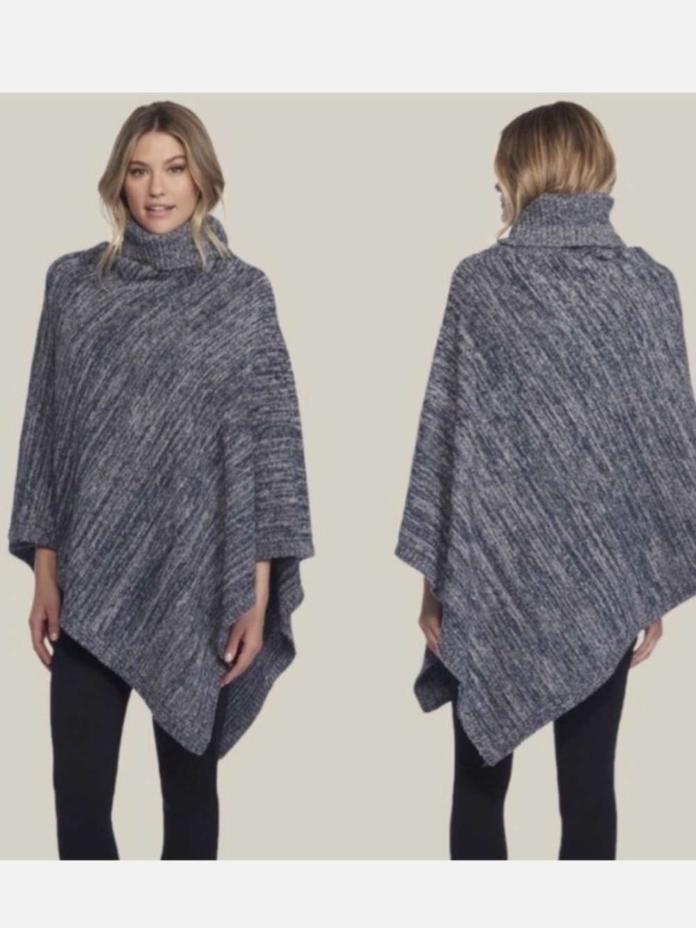 Barefoot Dreams Marled Turtleneck Poncho - Dove Gray One Size fits all